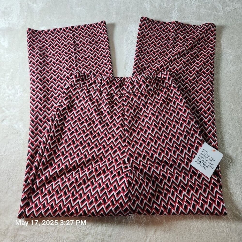 Asos Design Women's Pants Sz 6 Red Black Geometric Pattern Flare Bottom Stretch - Picture 8 of 13